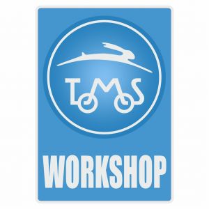 Workshop Aufkleber Tomos Blau English