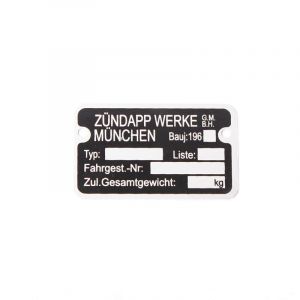 Typenschild Rahmen Zundapp 1960