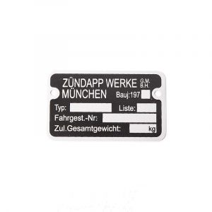 Typenschild Rahmen Zundapp 1970