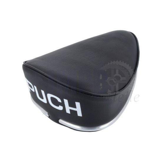 Sattel Oldtimer Schwarz Puch mit Aufdruck