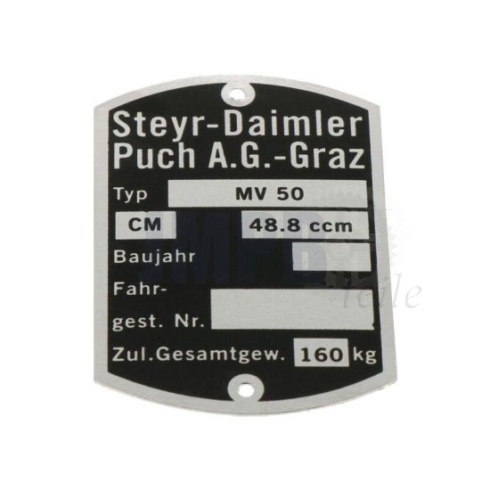 Typenschild Puch MV50