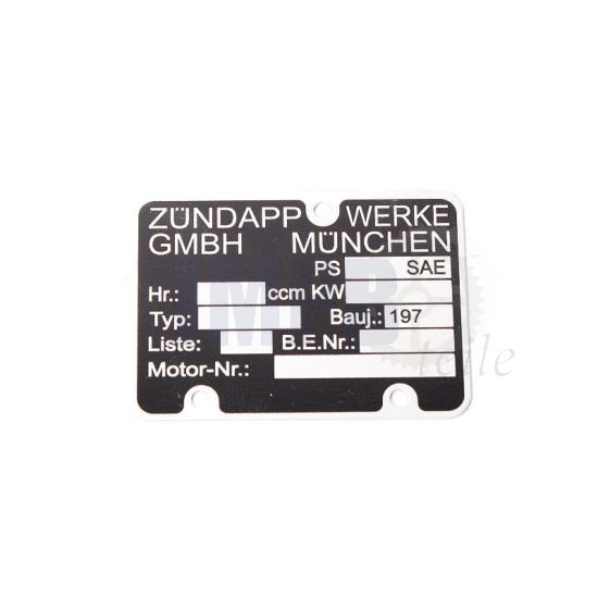 Typenschild Motor Zundapp 1970
