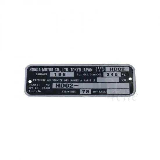Typenschild Rahmen Honda MT80 - HD02