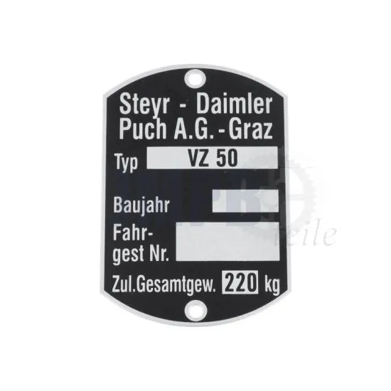 Typenschild Puch VZ50