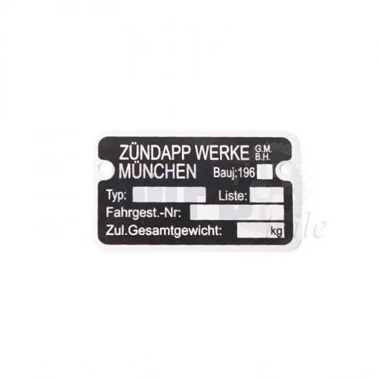 Typenschild Rahmen Zundapp 1960