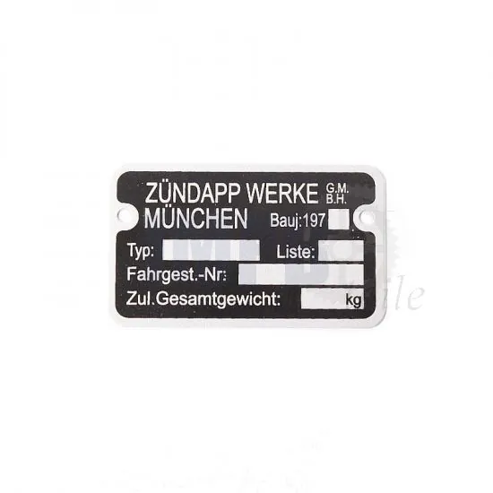 Typenschild Rahmen Zundapp 1970