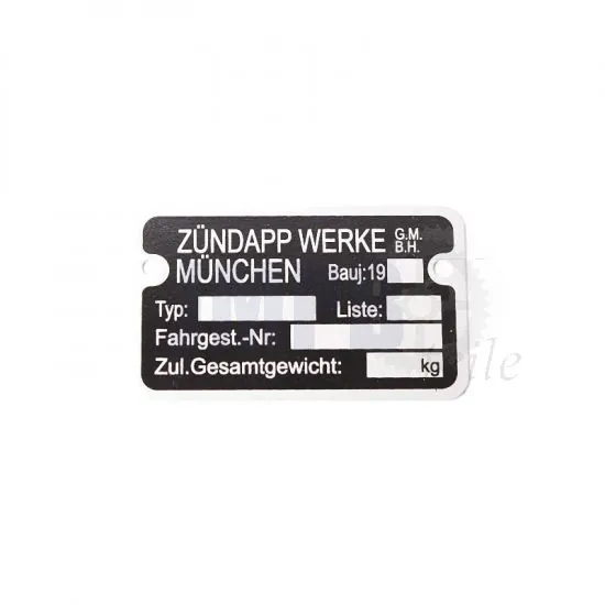 Typenschild Rahmen Zundapp 1980